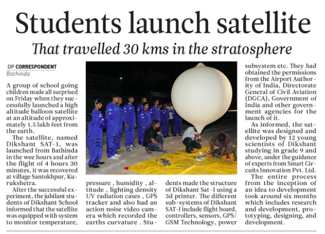 Media coverage Dikshant SAT-1