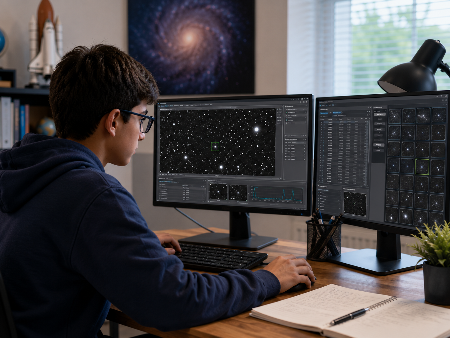 Student working on asteroid search software